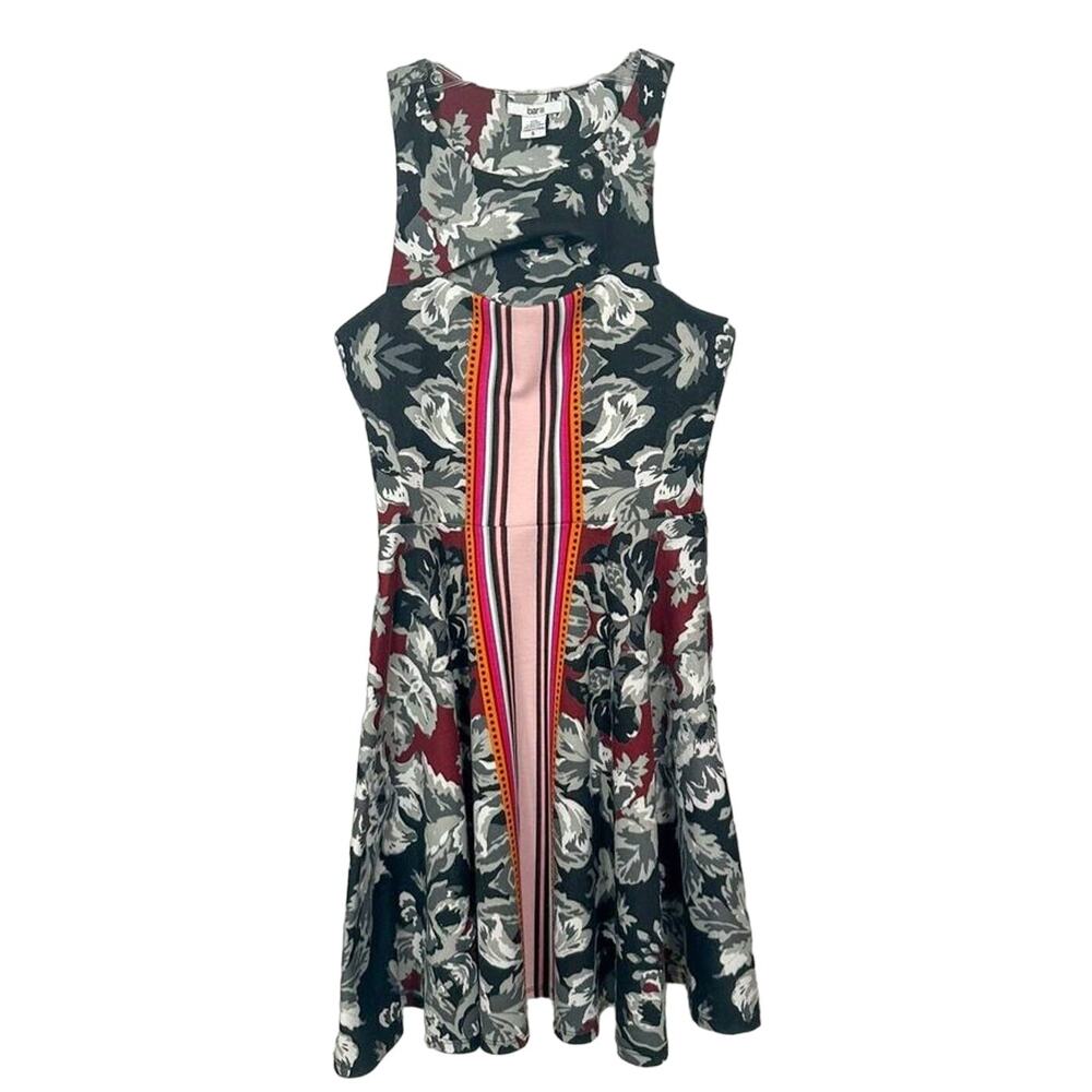 Macy's Bar III Women's Floral Striped Cutout Fit & Flare Skater Dress Small